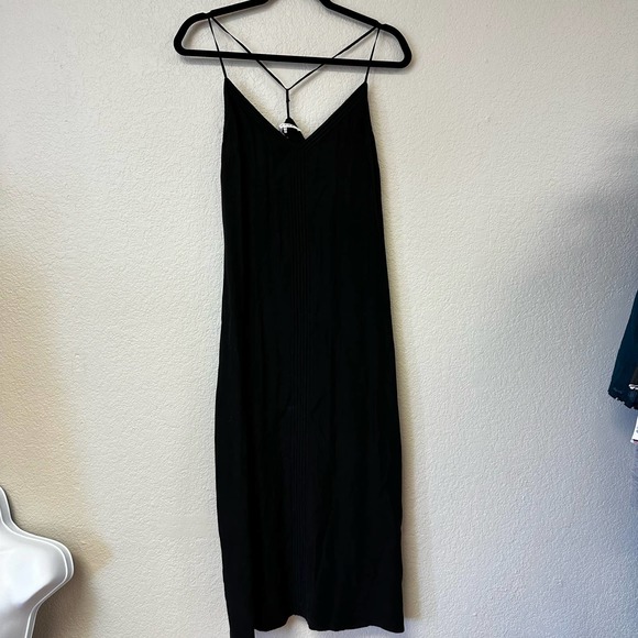 Frame V-Neck T-Strap Midi Slip Dress Black Size Medium - Picture 5 of 14